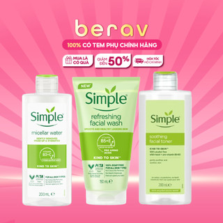 [XL] Bộ 3 Simple Làm Sạch Sâu Dịu Nhẹ, Không Côn (Tẩy trang 200ml + SRM 150ml + Toner 200ml)