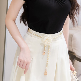 Thắt Lưng Da Nữ Mix Dây Xích Kèm Cài Hoa Trà 2 màu đen/be kiểu hàn Thời Trang Thiết Kế Nữ CurvyQ