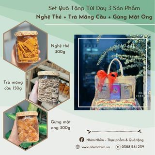 Set quà Túi Đay 3 Sản Phẩm Nghệ thẻ+ Trà mãng cầu +Gừng mật ong