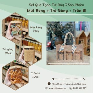 Set quà Túi Đay 3 Sản Phẩm Mứt Rong+Trà gừng +Trần bì