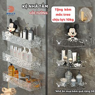 Kệ nhà tắm gắn tường kệ trong suốt hình chữ nhật và tam giác kèm miếng dán tường chịu lực 5kg Dollyhouse