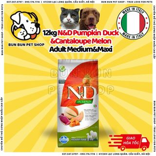 12kg Hạt khô Farmina N&D Pumpkin cho chó trưởng thành Duck & Cantaloupe Melon Adult Medium&Maxi