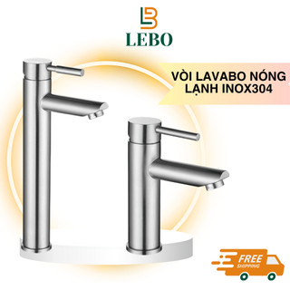 Vòi Rửa Mặt Inox SUS304 Cao Cấp Kèm 2 Dây Nóng Lạnh Vòi Lavabo Dáng Tròn LEBO