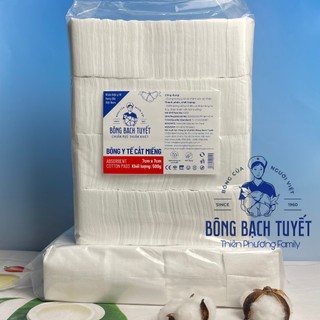 Bông Gòn Y Tế Cắt Miếng 7x7cm gói 500gr - Chính hãng Bông Bạch Tuyết