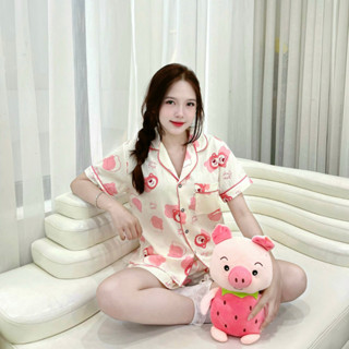 Đồ ngủ bộ mặc nhà pyjama Nữ quần đùi chất vải đũi gân nhiều hình họa tiết dễ thương
