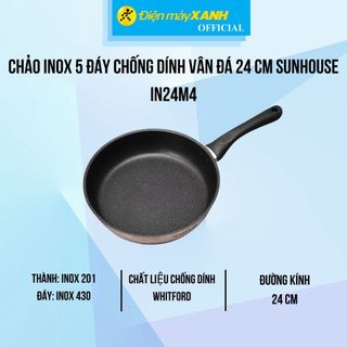 Chảo inox 5 đáy chống dính vân đá 24 cm Sunhouse IN24M4