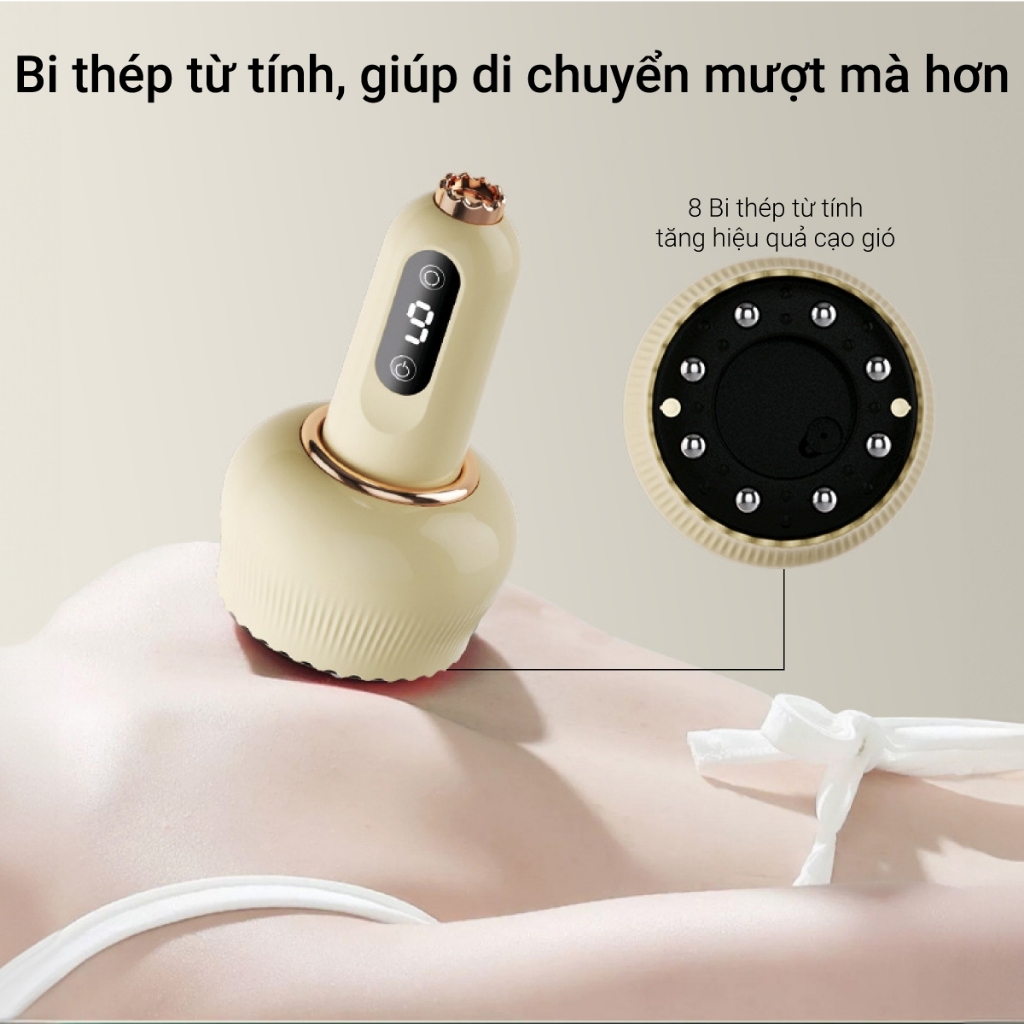 Máy giác hơi cầm tay Rexchi bản nâng cấp, mát xa chườm ấm hồng ngoại, cạo gió với 8 đầu massage - tặng tinh dầu massage
