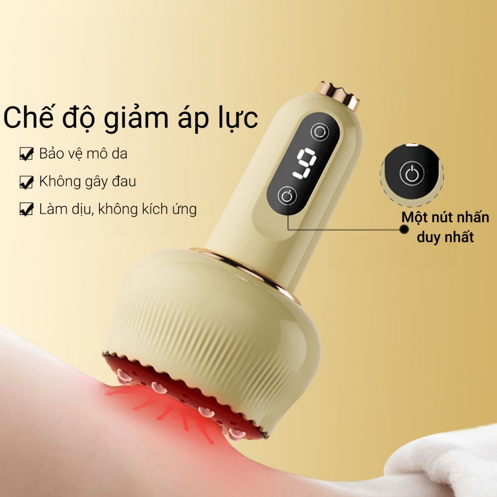 Máy giác hơi cầm tay Rexchi bản nâng cấp, mát xa chườm ấm hồng ngoại, cạo gió với 8 đầu massage - tặng tinh dầu massage