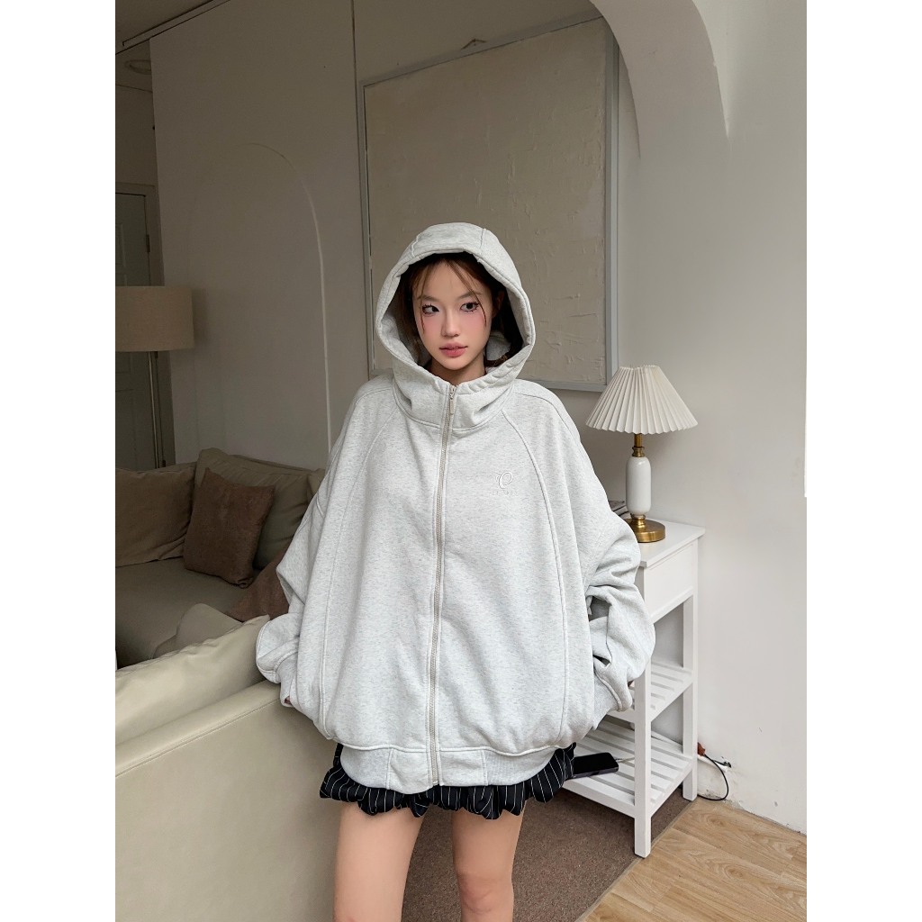 Áo Hoodie zip Nỉ Kéo Cổ Cao YC1996 - áo khoác dây kéo cổ cao thêu ngực | BigBuy360 - bigbuy360.vn