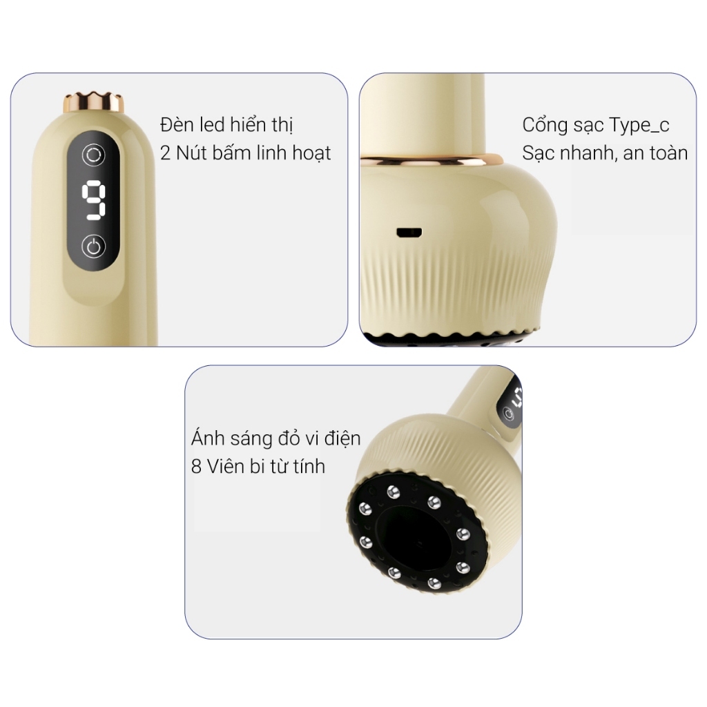 Máy giác hơi cầm tay Rexchi bản nâng cấp, mát xa chườm ấm hồng ngoại, cạo gió với 8 đầu massage - tặng tinh dầu massage