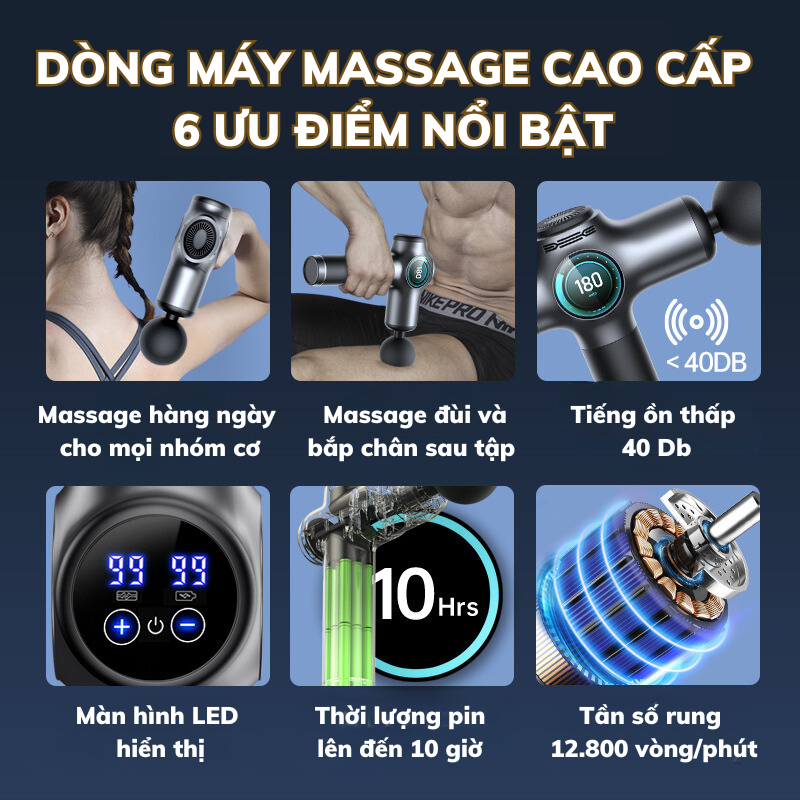 Máy massage cầm tay MUSELOVE, với 8 đầu 99 cấp độ giảm đau nhức hiệu quả, máy mát xa đấm lưng trị liệu chuyên sâu