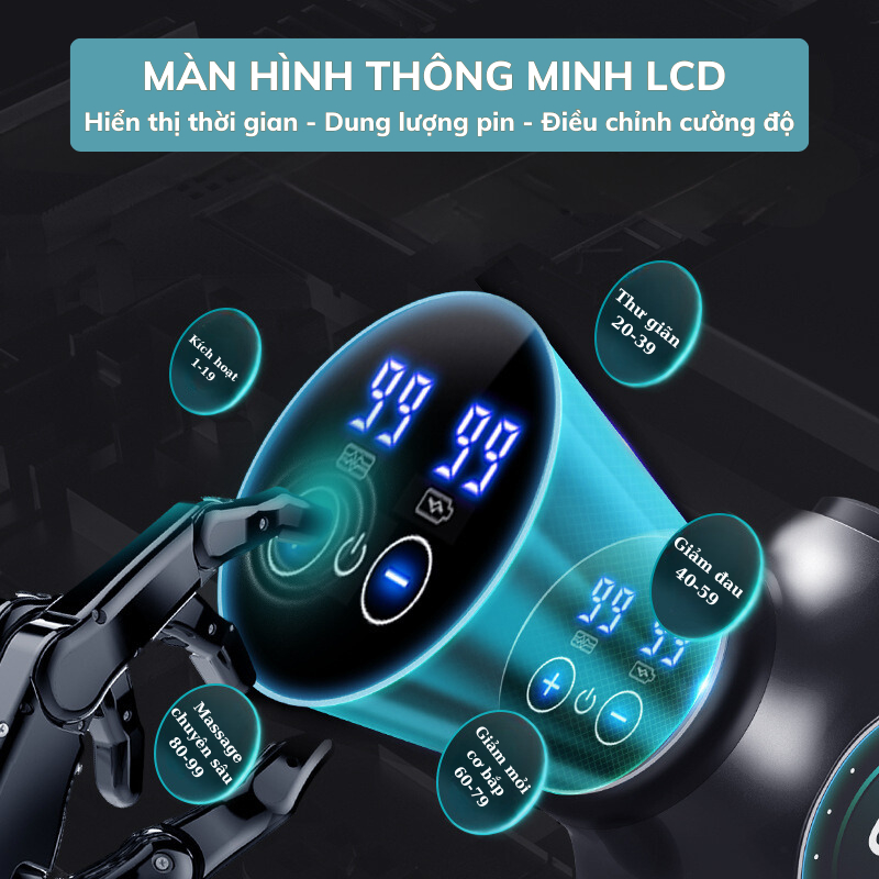 Máy massage cầm tay MUSELOVE, với 8 đầu 99 cấp độ giảm đau nhức hiệu quả, máy mát xa đấm lưng trị liệu chuyên sâu