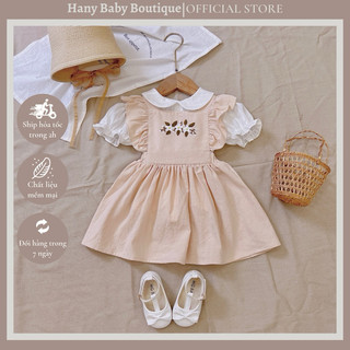 Set yếm thêu hoa + áo sơmi trắng
