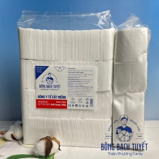 Bông Y Tế Cắt Miếng Sẵn gói 500gr Size 7x7 / 10X10 cm - Hàng chính hãng Bông Bạch Tuyết