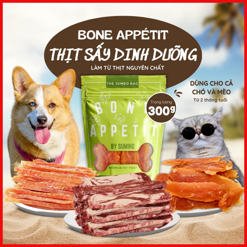  Thịt sấy dinh dưỡng cho chó Bone Appétit by Sumiho  gói 300gr Net 240g  bánh snack thưởng ăn vặt cho cún 