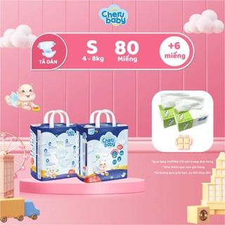 Tã/bỉm dán cherubaby thấm hút tối đa, siêu mỏng, thoáng khí, vạch chỉ thị thông minh size s cho bé 4kg-8kg 86 miếng