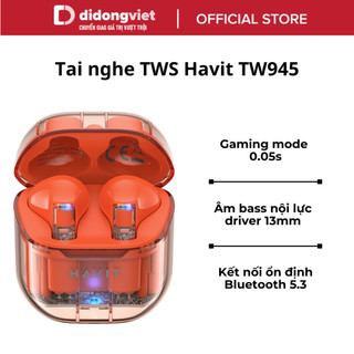Tai nghe true wireless havit tw945 chính hãng - bluetooth 5.3, âm bass sâu và nội lực với driver 13mm, gaming mode 0.05s