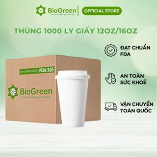  Thùng 100 Ly cốc giấy  cao cấp 360ml-12oz 500ml-16oz màu trắng ly trà sữa trân châu sinh tố 