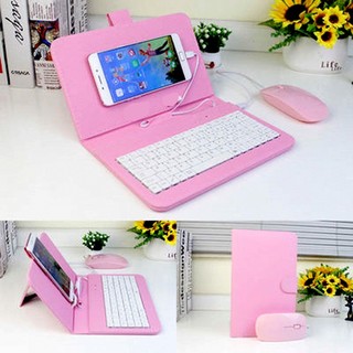 Bao Da Bàn Phím + chuột + Lót chuột cho điện Thoại Android Có Dây (Màu Hồng)