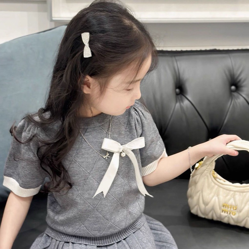 Set Len Mongtoghi Ngắn Tay Kèm Chân Váy M.iu M.iu Phong Cách Hàn Quốc Cho Bé Gáin