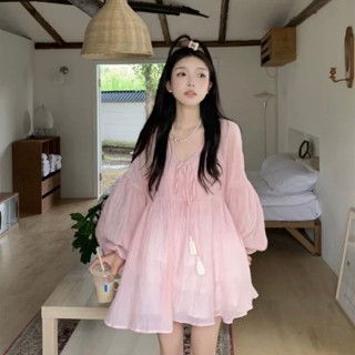 Áo kiểu nữ xinh Hàn Quốc dáng babydoll phồng tay dài đi chơi nhẹ nhàng tiểu thư [ Áo tua rua ]