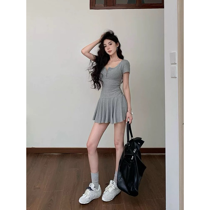 Đầm body cài nút ngực phối tùng nhún TABISHOP Váy nữ ôm eo cổ sâu tôn dáng mặc đi tiệc đi chơi dễ thương(27) | BigBuy360 - bigbuy360.vn