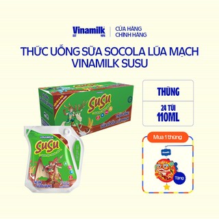 Thùng Thức uống sữa Socola lúa mạch Vinamilk Susu - Thùng 24 túi 110ml