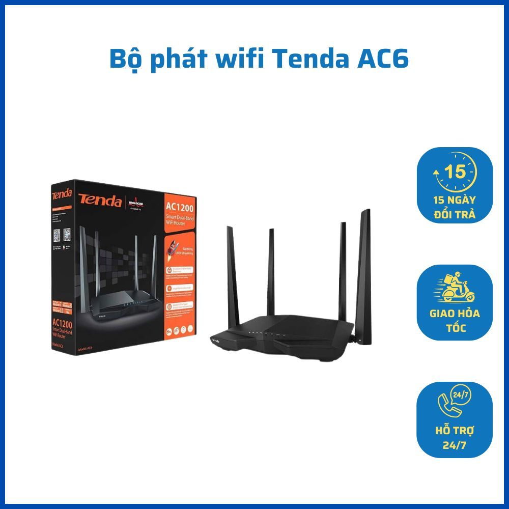 Bộ phát wifi Tenda AC6 Băng Tần Kép AC1200Mbps - Hàng Chính Hãng