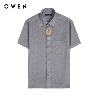 OWEN Áo sơ mi nam ngắn tay Bodyfit (Vạt ngang) chất  Cafe nano không nhăn màu Ghi 230718