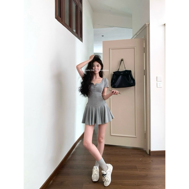 Đầm body cài nút ngực phối tùng nhún TABISHOP Váy nữ ôm eo cổ sâu tôn dáng mặc đi tiệc đi chơi dễ thương(27) | BigBuy360 - bigbuy360.vn