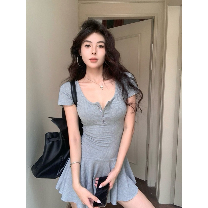 Đầm body cài nút ngực phối tùng nhún TABISHOP Váy nữ ôm eo cổ sâu tôn dáng mặc đi tiệc đi chơi dễ thương(27) | BigBuy360 - bigbuy360.vn