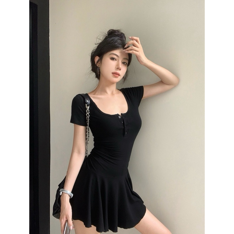 Đầm body cài nút ngực phối tùng nhún TABISHOP Váy nữ ôm eo cổ sâu tôn dáng mặc đi tiệc đi chơi dễ thương(27) | BigBuy360 - bigbuy360.vn