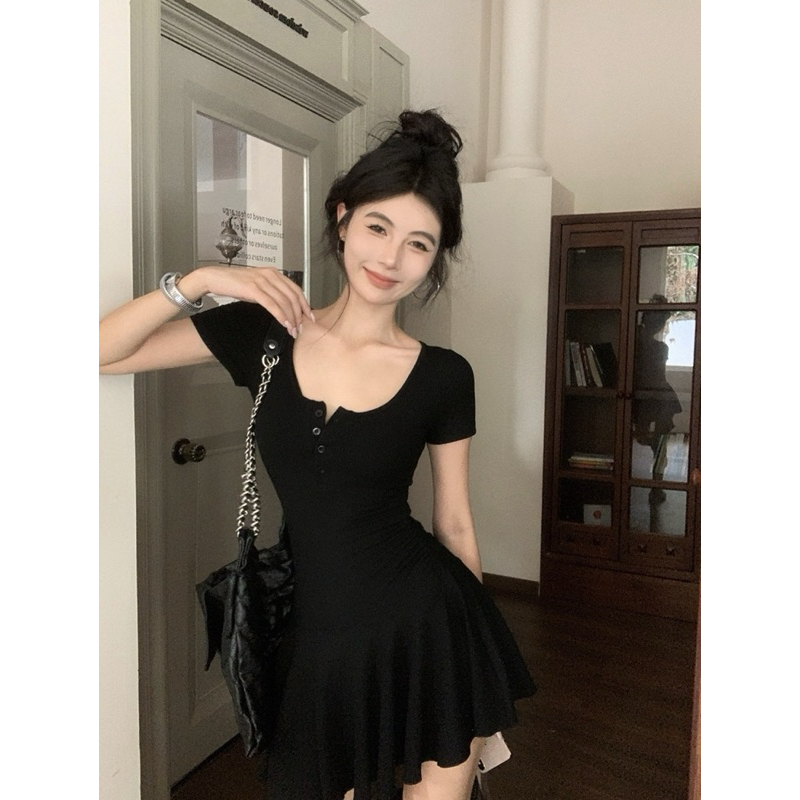 Đầm body cài nút ngực phối tùng nhún TABISHOP Váy nữ ôm eo cổ sâu tôn dáng mặc đi tiệc đi chơi dễ thương(27) | BigBuy360 - bigbuy360.vn