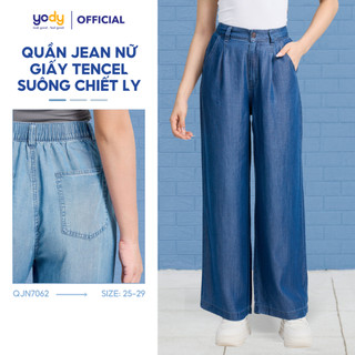 Quần Jeans nữ ống rộng YODY chất giấy mỏng nhẹ, lưng cao, dáng suông chiết eo thoải mái,  QJN7062