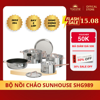 Bộ nồi chảo inox cao cấp 5 đáy sunhouse shg989