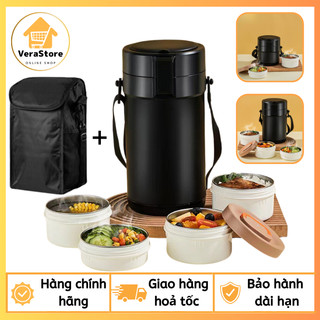  Hộp Cơm Giữ Nhiệt YADEL,Cà Men Đựng Cơm Khay Riêng Biệt Cách nhiệt 6 lớp Chống bỏng 2 lớp Tặng 1 bộ đũa thìa inox 