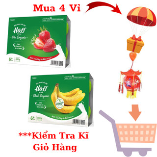 Sữa chua hoff organic chuối, dâu 1 vỉ 6 hộp x 55g ăn dặm cho bé 6 tháng+bổ sung canxi, d3, 18 axit amin - date 12/24