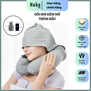 Gối hơi du lịch tự bơm kèm mũ trùm đầu, Gối chữ U kê cổ đi máy bay, Gối hơi ngủ trưa văn phòng nhỏ gọn tiện lợi.