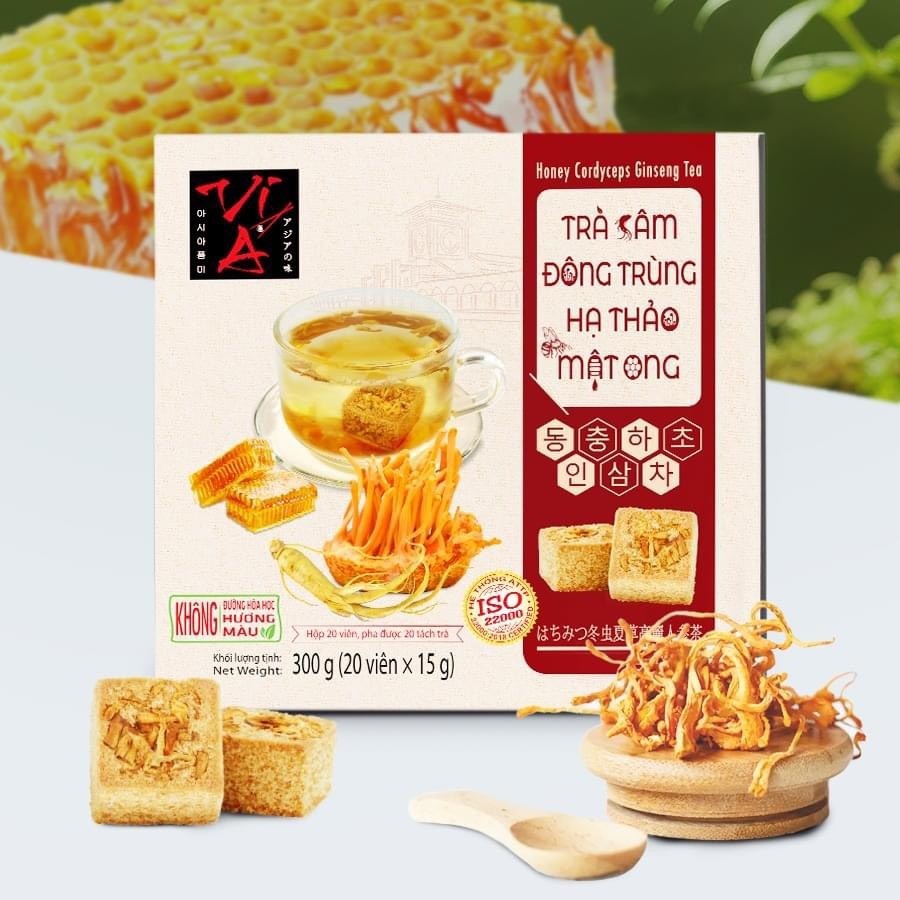 Trà sâm đông trùng hạ thảo mật ong viên nén Vị Á hộp 300g