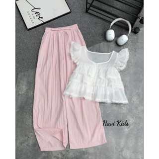 Set bộ ống rộng bé gái quần dài phối áo bé gái baby doll có size cho mẹ và bé gái 14kg đến 56kg