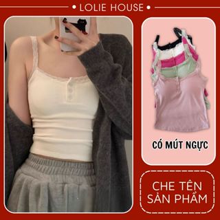 Áo 2 dây có mút ngực có cúc dễ thương phối ren phong cách Hàn Quốc LOLIE HOUSE - BRA3