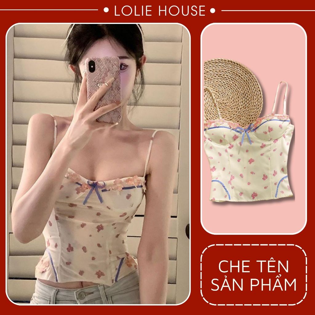 Áo hai dây tiểu thư dáng ôm nâng ngực cho nữ hoạ tiết hoa dễ thương LOLIE HOUSE - BRA6