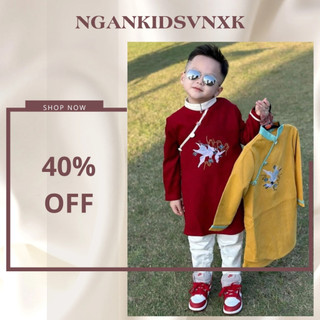 Tt366 áo dài thêu hình hạc cho bé trai - ngankids