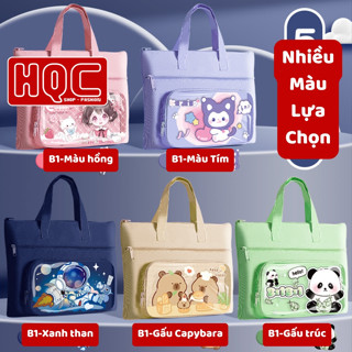 Cặp học thêm, túi xách đi học 3 ngăn cho bé vải canvas 3 lớp sức chứa lớn chất lượng cao HQC-02