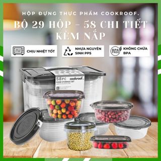 Hộp Đựng Thực Phẩm COOKROOF Bộ 29 Hộp 58 Chi Tiết 6 Size Kèm Nắp Chất Liệu Nhựa PP5 Dùng Đượ Cho Lò Vi Sóng TIEMTAPHOAGG