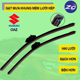 Bộ gạt mưa lưỡi kép cao cấp SUZUKI CIAZ, thanh cần gạt nước mưa 2 lưỡi khung mềm đa năng, gạt kính ô tô luoikep
