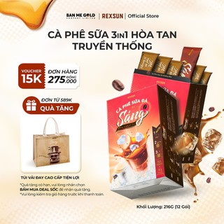 [TẶNG BÌNH GIỮ NHIỆT] Cà Phê Sữa Đá 3in1 Tiện Lợi - Sáng - Hộp 216g (12 gói) - Cafe Hòa Tan Sữa Đá Ban Me Gold - Rexsun