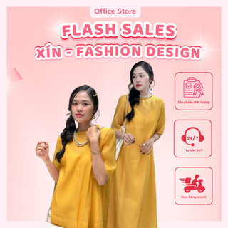 Đầm Nữ Ngắn Tay, Cổ Tròn Dáng Suông Dài Kiểu Dáng Vintage, Thanh Lịch Chất Vải Tơ  [XÍN - Fashion Design]