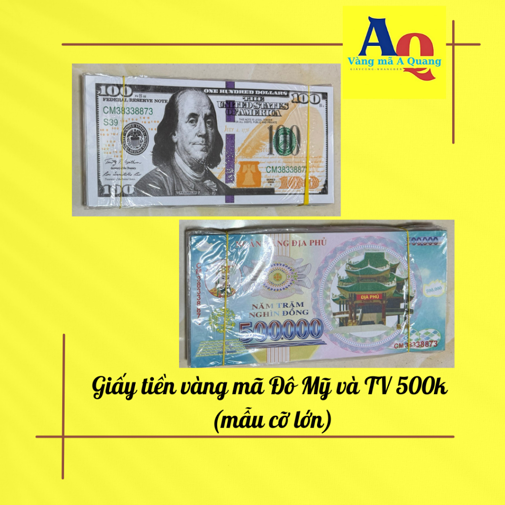 [Giấy Loại Đẹp] [ Mẫu đặc biệt]  Giấy tiền vàng mã cỡ lớn đô la mỹ và tiền việt 500k