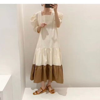 Đầm dài midi cổ V, thiết kế tay phối ren tinh tế che khuyết điểm vai to - 55Kg.Linh